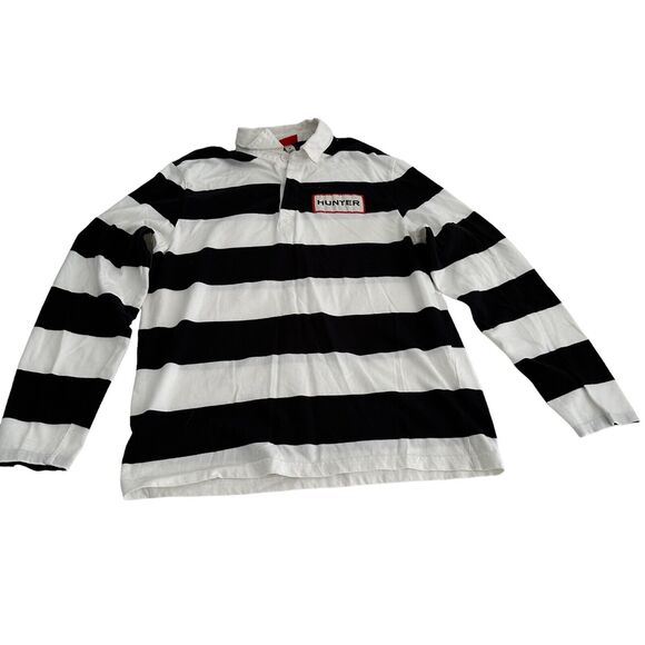 Hunter Original Long Sleeve Striped Logo Shirt Men Size Medium Quarter Button Up - Picture 1 of 5